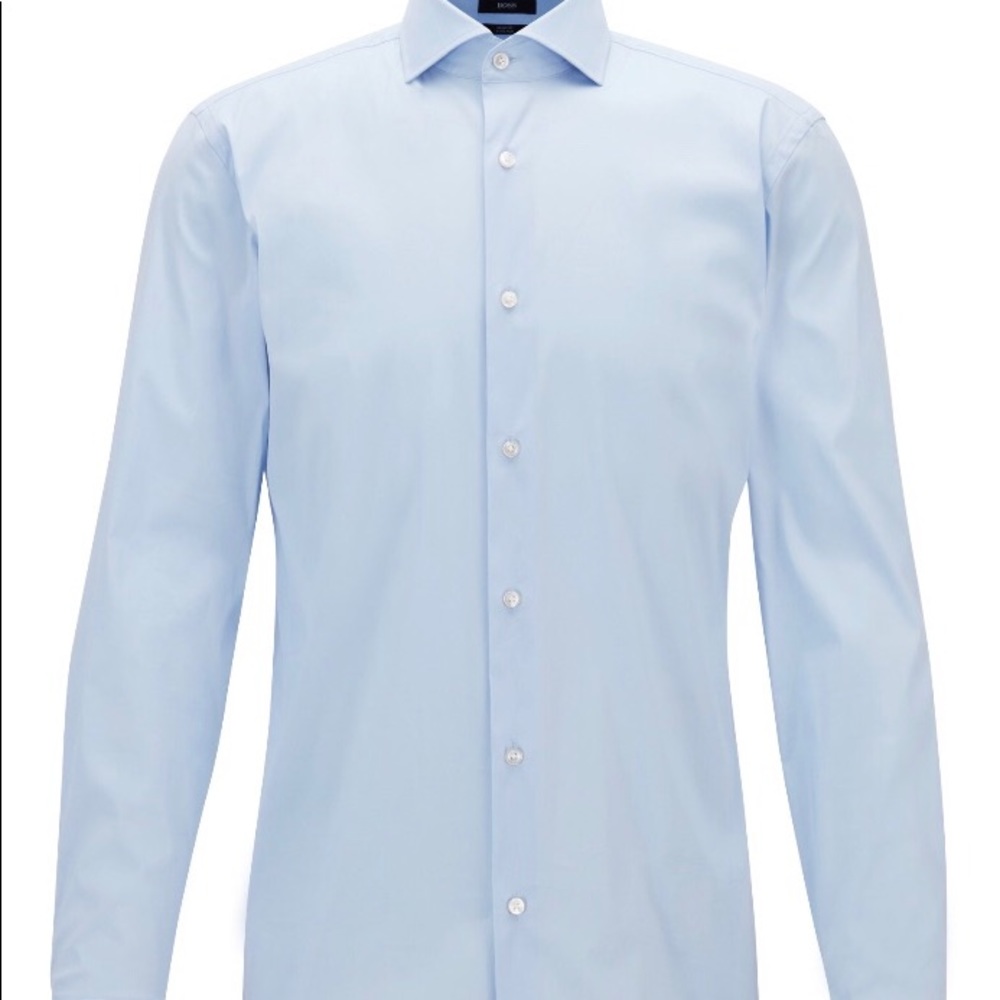 HUGO BOSS Cotton Dress Shirt; Stretch Tailoring